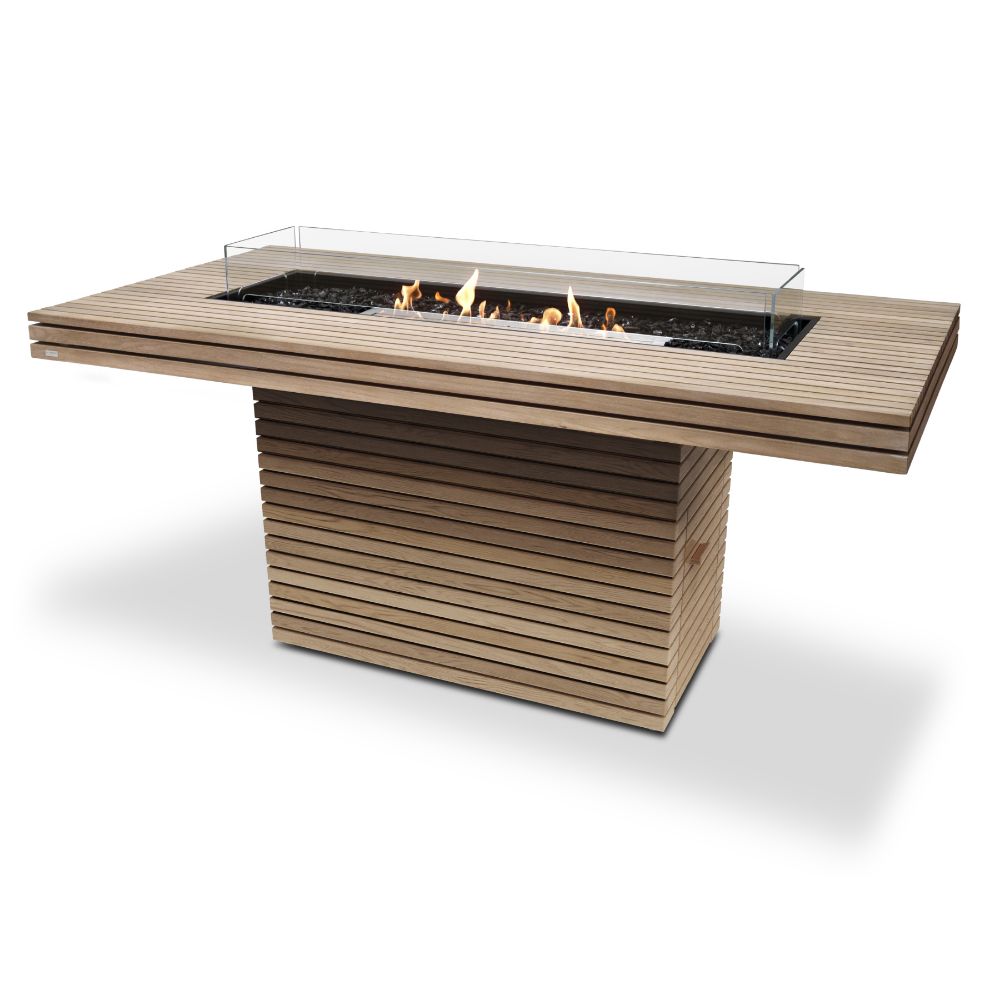 Gin 90 Bar Ethanol Fire Pit Table Teak Stainless Steel Burner Screen