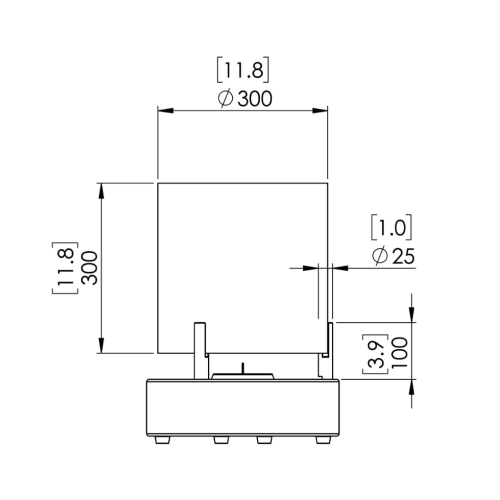 T-Lite 3 Ethanol Fireplace Technical Drawing Side View