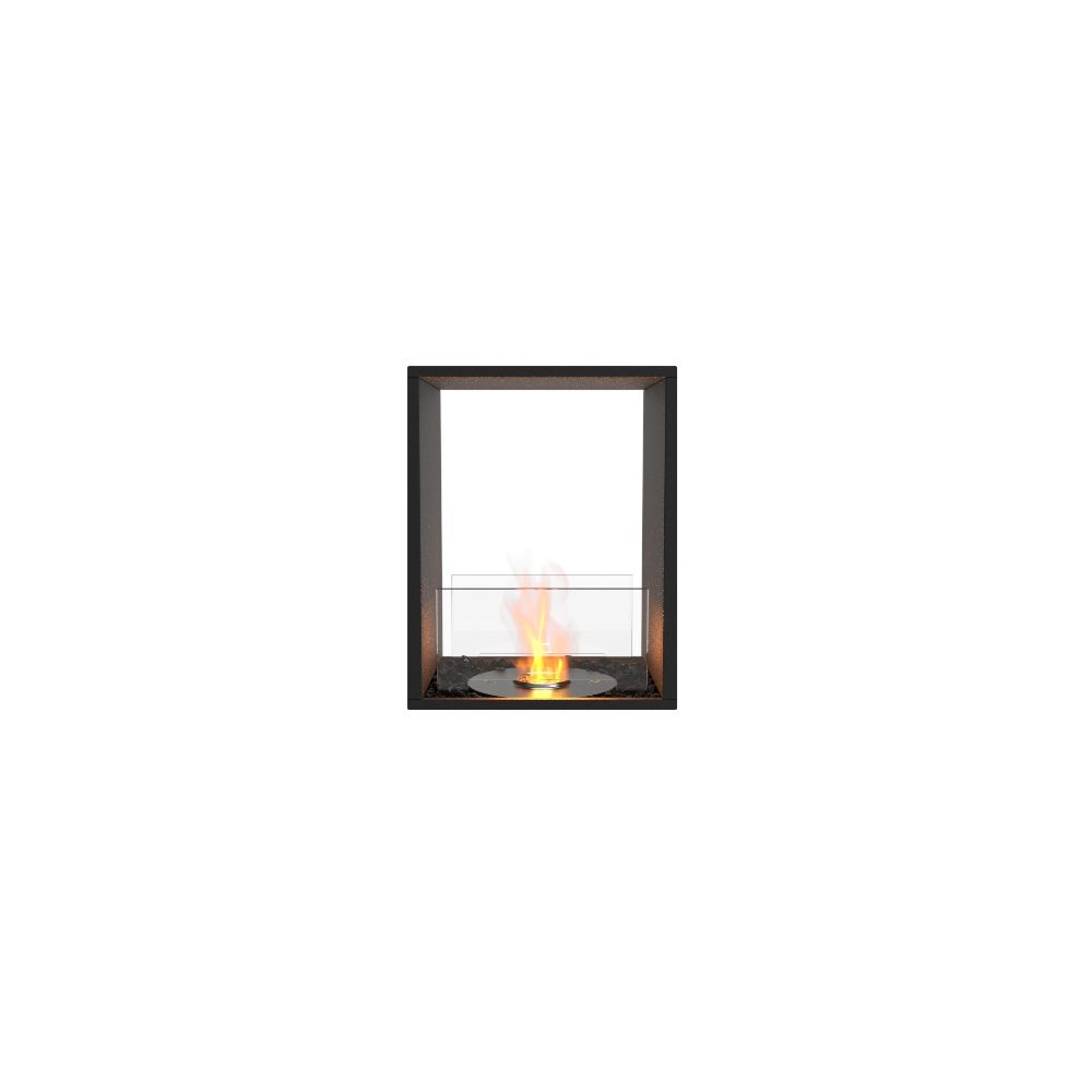 Modern ethanol fireplace with glass front on a white background