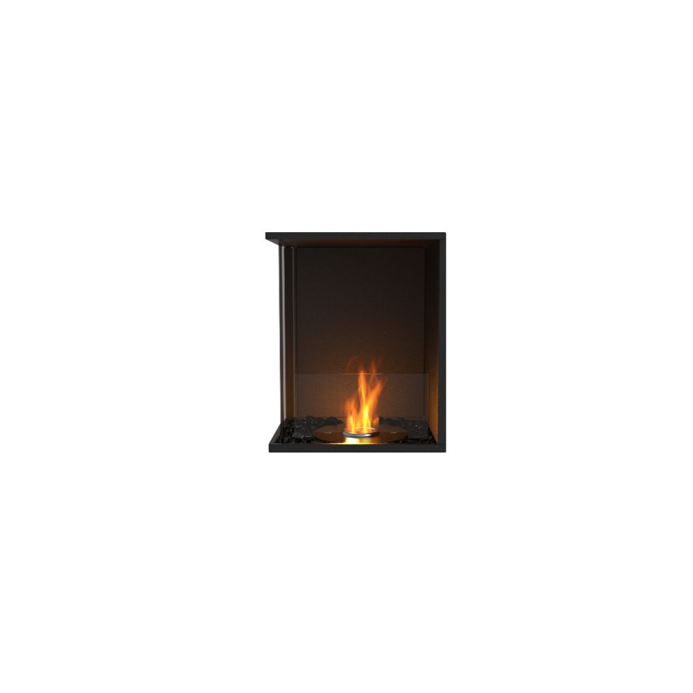 Flex 18LC Modern freestanding fireplace with flames on a white background
