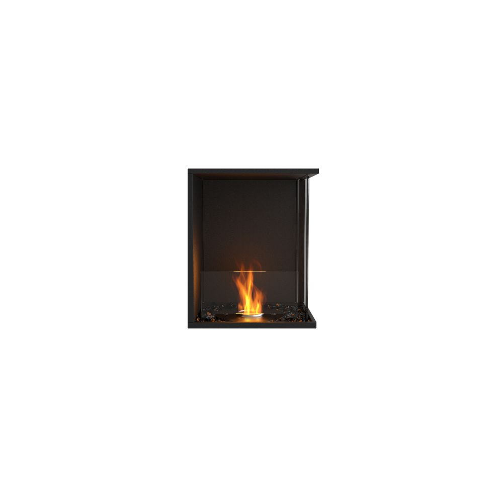 Flex 18RC Modern black fireplace with flames on a white background