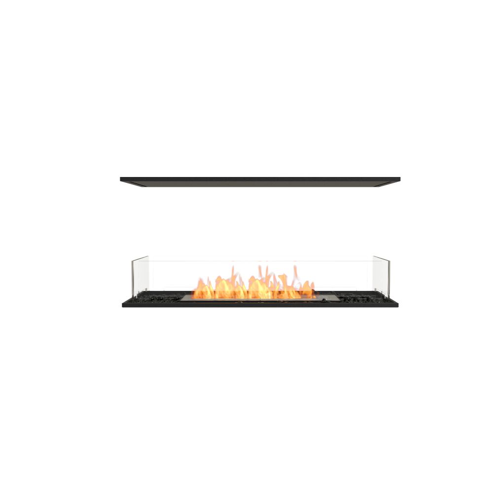 Flex 42IL Modern ethanol fireplace with glass panels on a white background