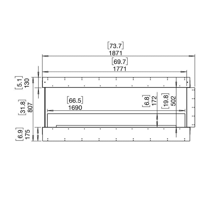 flex 68pn peninsula ethanol fireplace insert Technical Drawing Front View