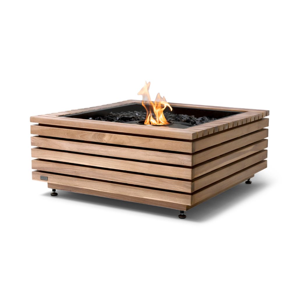 Base 30 Ethanol Fire Pit Table Teak Black Burner