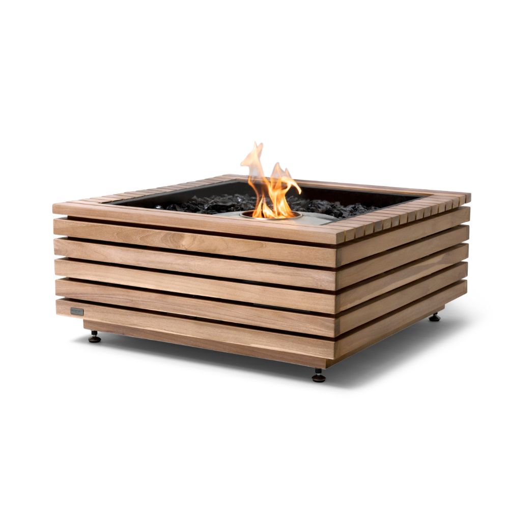 Base 30 Ethanol Fire Pit Table Teak Stainless Steel Burner