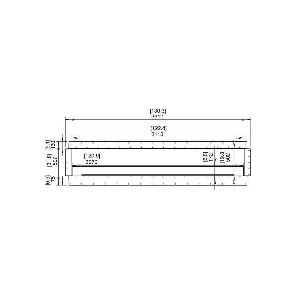 Flex 122SS Single Sided Ethanol Fireplace Insert technical drawing front