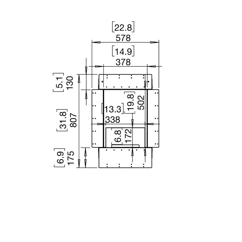 Flex 18SS Single Sided Ethanol Fireplace Insert Technical Drawing Front View