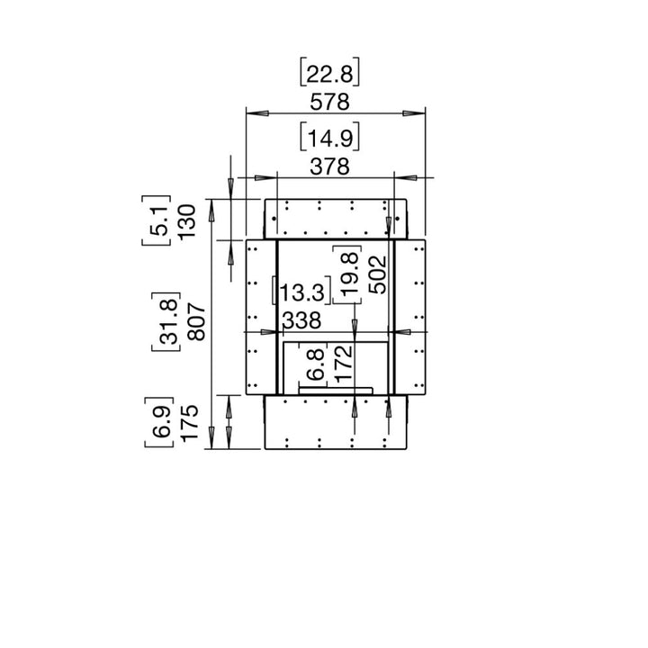 Flex 18SS Single Sided Ethanol Fireplace Insert Technical Drawing Front View