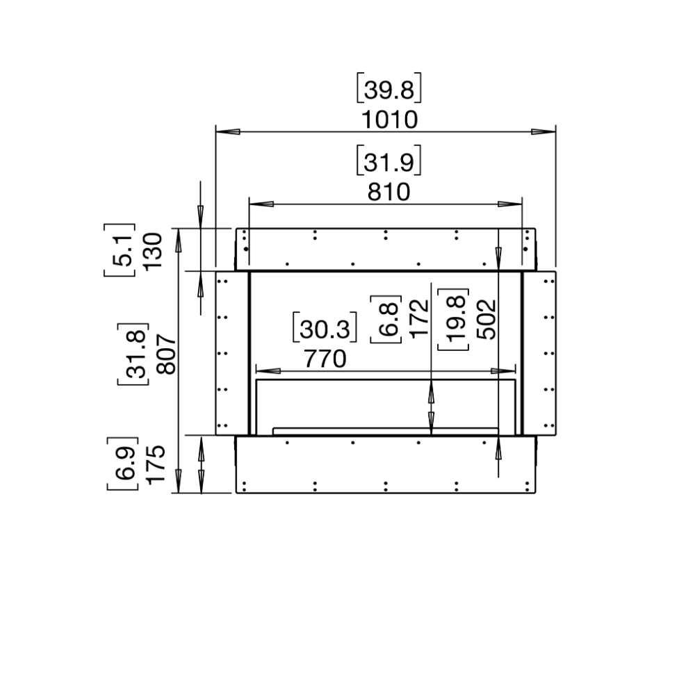 Flex 32SS Single Sided Ethanol Fireplace Insert Technical Drawing Front View