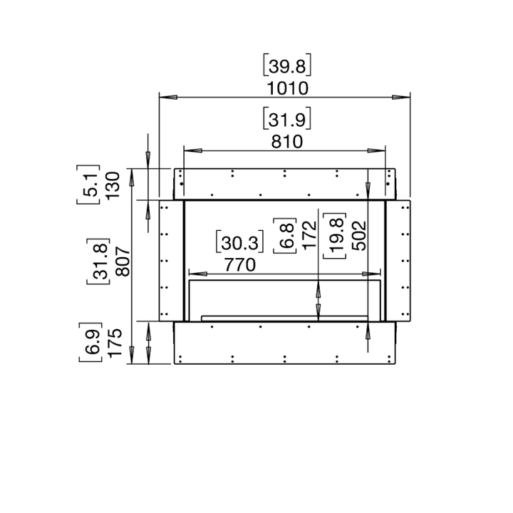 Flex 32SS Single Sided Ethanol Fireplace Insert Technical Drawing Front View