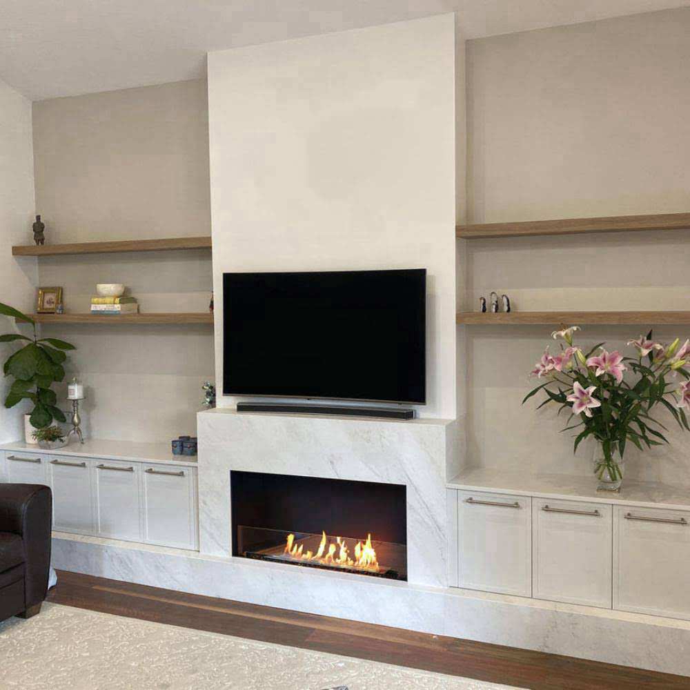 Flex 42SS Single Sided Ethanol Fireplace Insert Modern Fireplace TV Setup