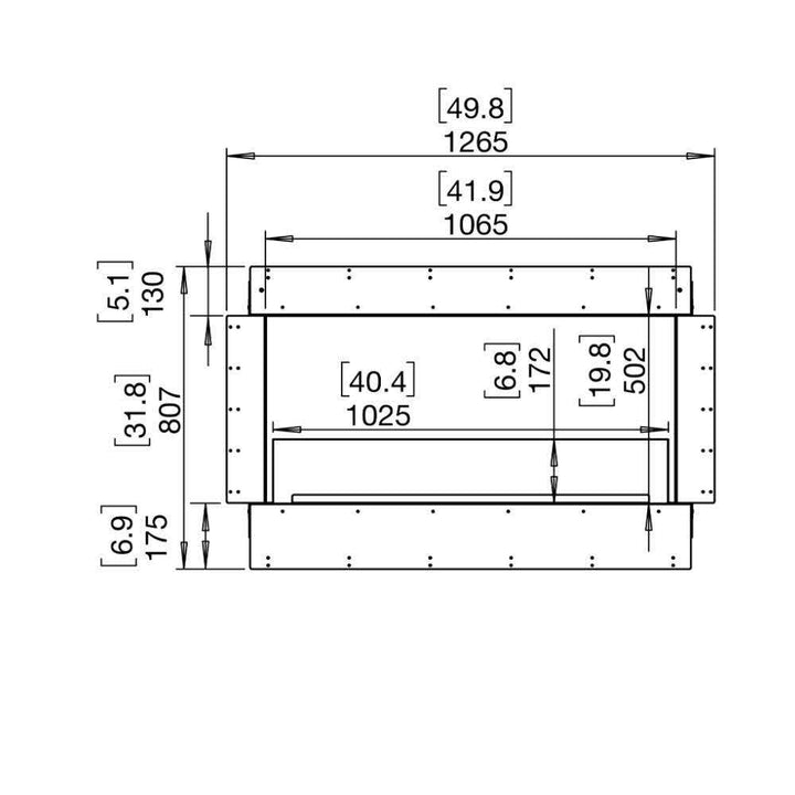 Flex 42SS Single Sided Ethanol Fireplace Insert Technical Drawing Front View