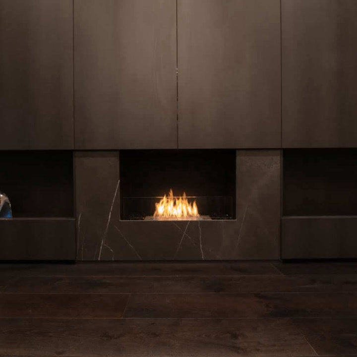 Flex 50SS Single Sided Ethanol Fireplace Insert Modern Bedroom with Central Fireplace