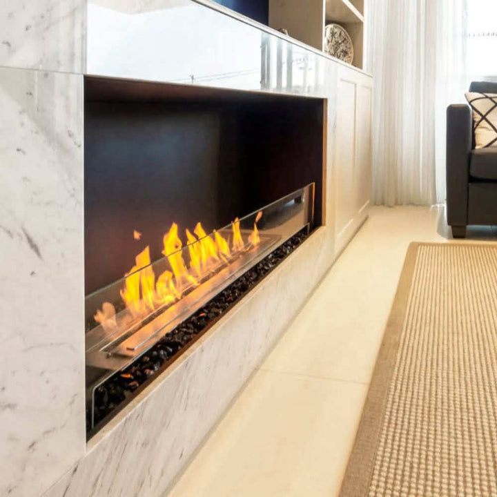 Flex 50SS Single Sided Ethanol Fireplace Insert Modern Interior Stone