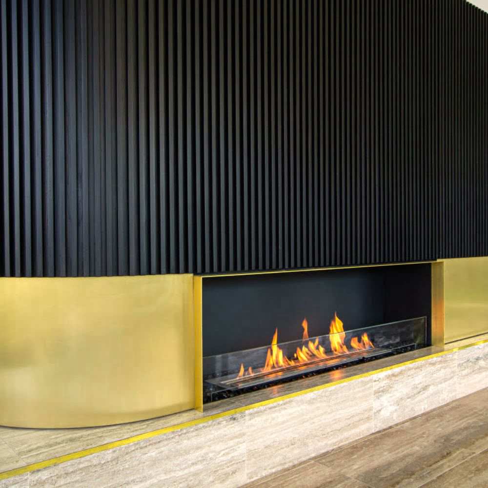 Flex 50SS Single Sided Ethanol Fireplace Insert Stylish Lounge with Wall Fireplace