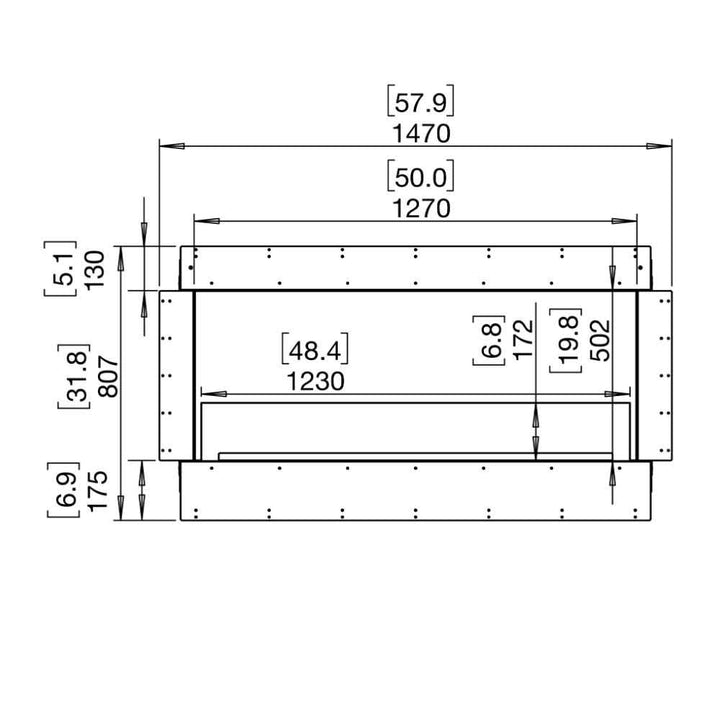 Flex 50SS Single Sided Ethanol Fireplace Insert Technical Drawing Front View