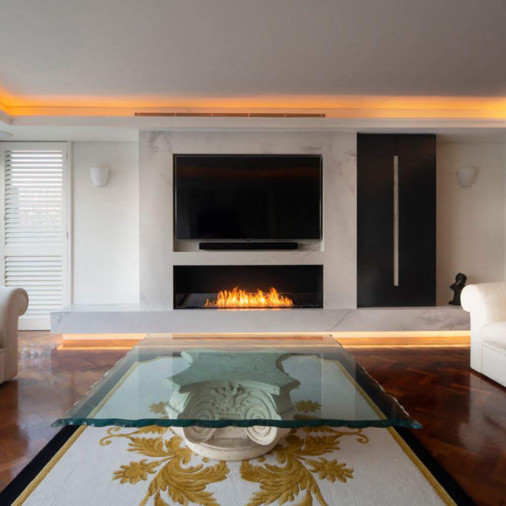 Flex 68SS Single Sided Ethanol Fireplace Insert Luxurious Living Room Cosy Fire