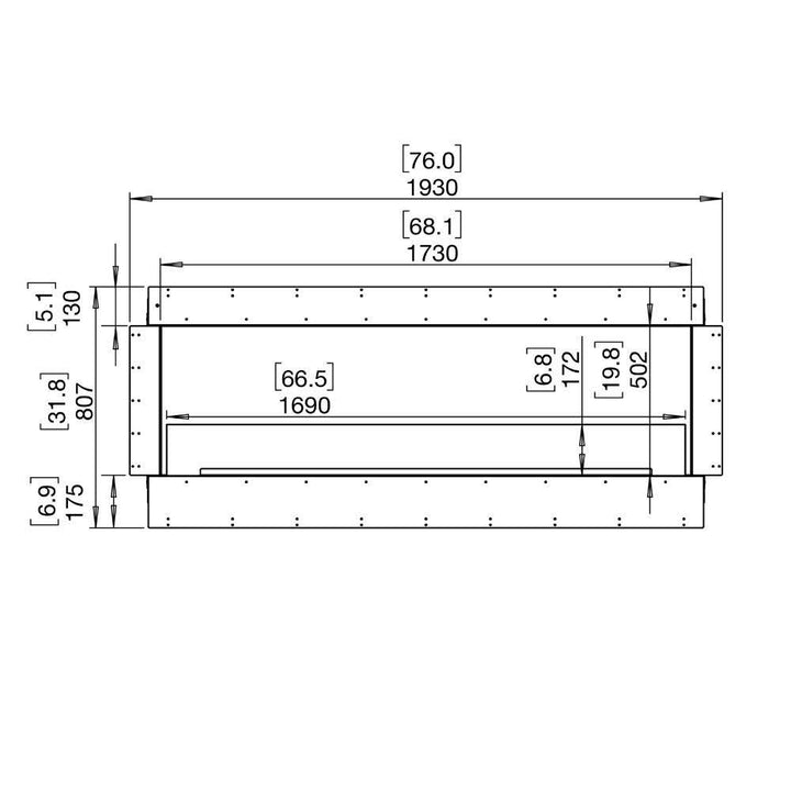 Flex 68SS Single Sided Ethanol Fireplace Insert Technical Drawing Front View