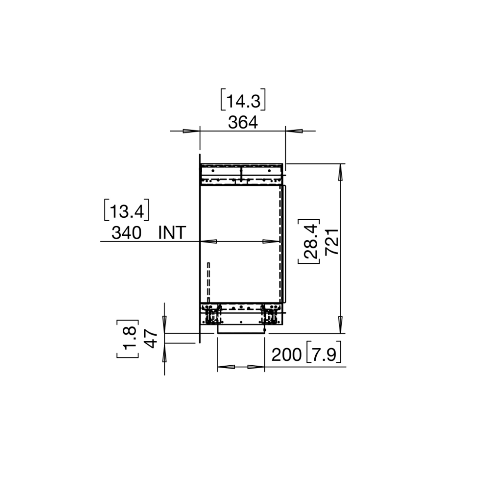 Flex 68SS Single Sided Ethanol Fireplace Insert Technical Drawing Side View