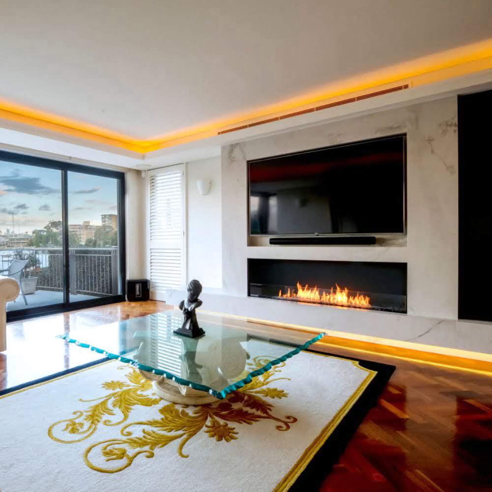 Flex 86SS Single Sided Ethanol Fireplace Insert Elegant White Interiors