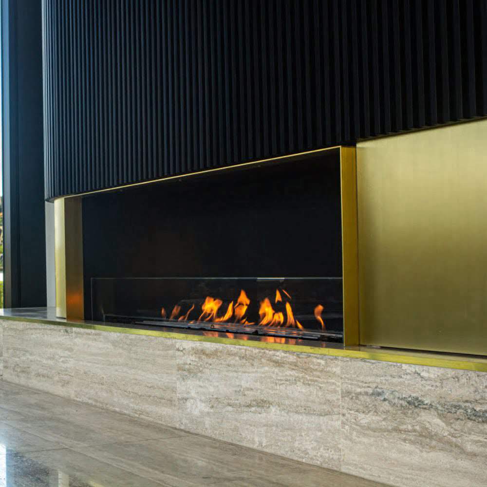 Flex 86SS Single Sided Ethanol Fireplace Insert Luxurious Golden Panel