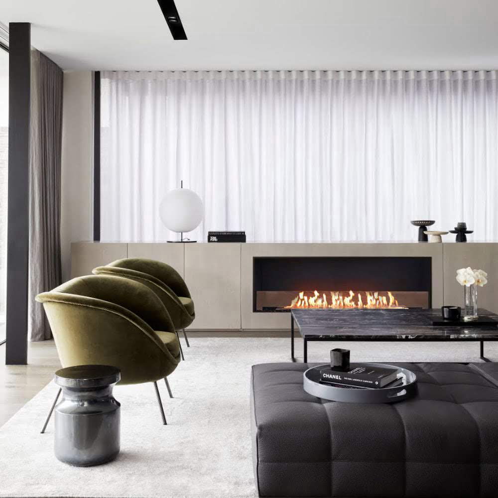 Flex 86SS Single Sided Ethanol Fireplace Insert Minimalist Design Chair