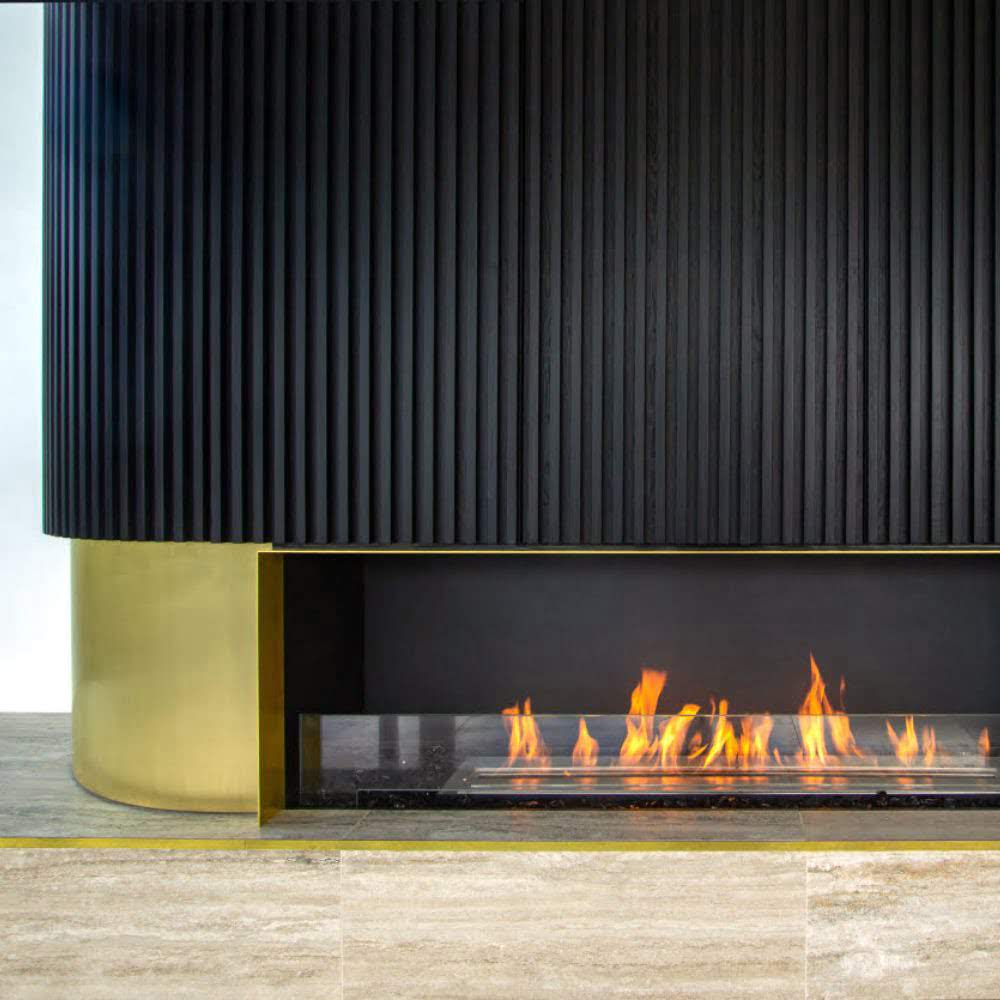 Flex 86SS Single Sided Ethanol Fireplace Insert Modern Black Backdrop