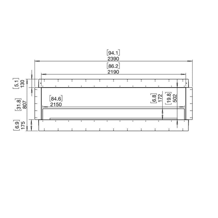 Flex 86SS Single Sided Ethanol Fireplace Insert Technical Drawing Front View