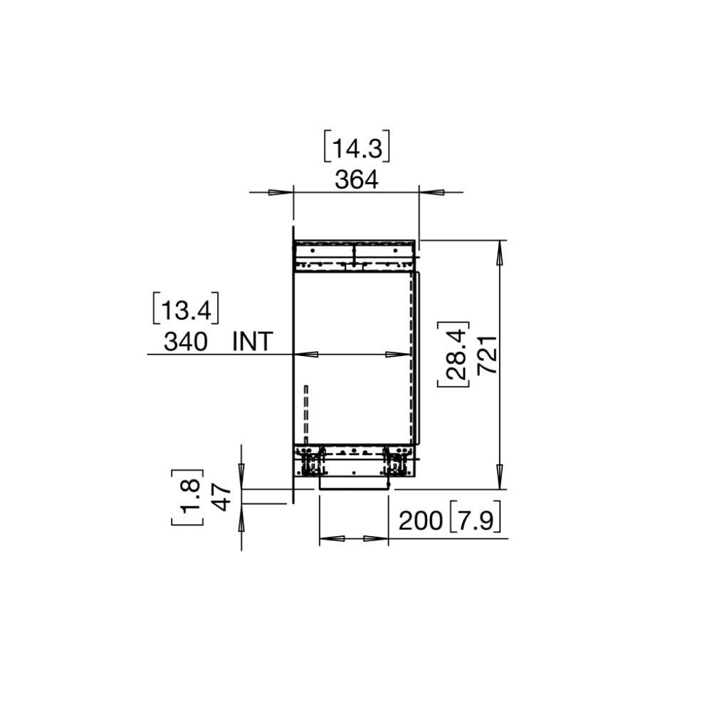 Flex 86SS Single Sided Ethanol Fireplace Technical Drawing Side View