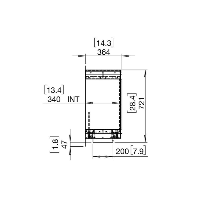 Flex 86SS Single Sided Ethanol Fireplace Technical Drawing Side View