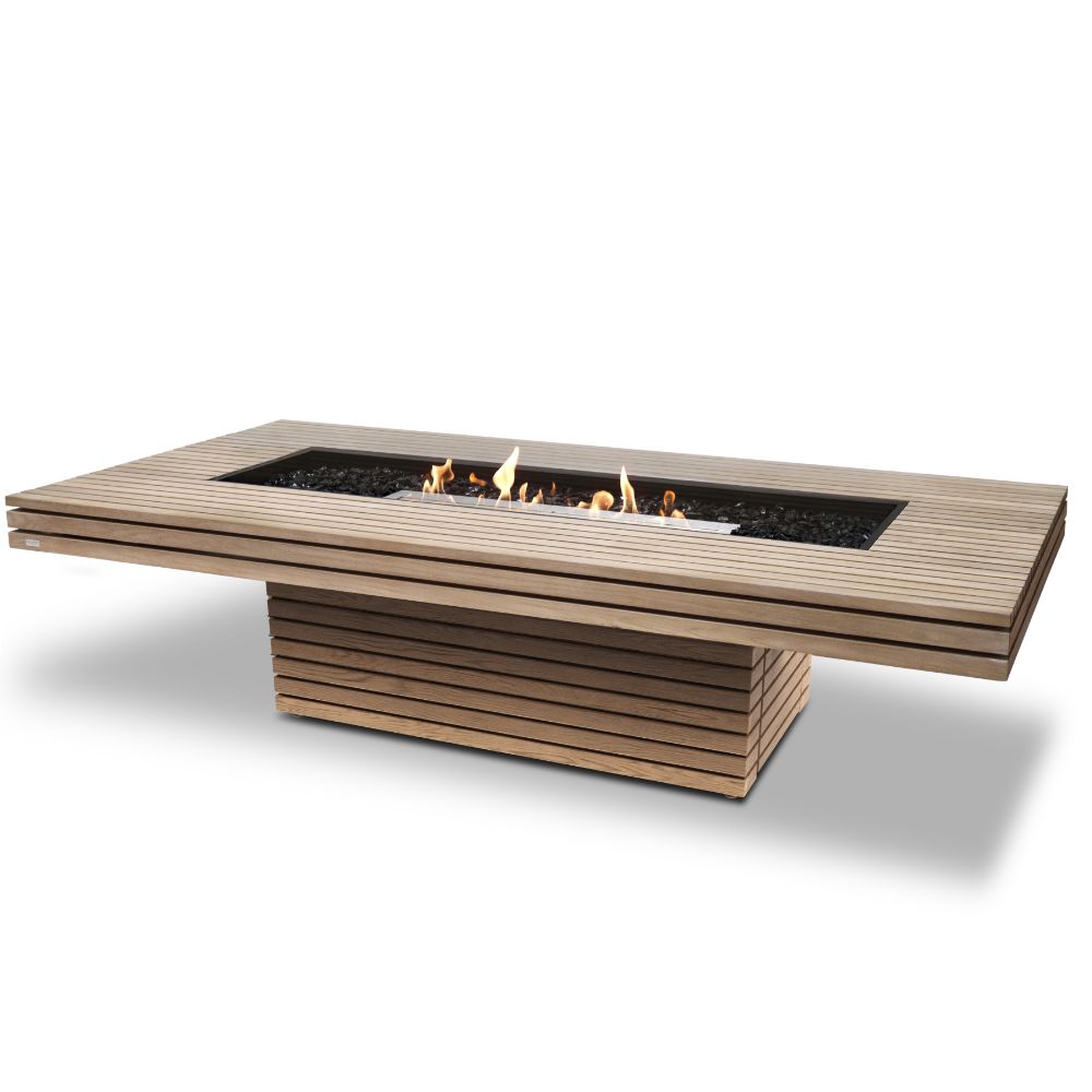 Gin 90 Chat Ethanol Fire Pit Table Teak Stainless Steel Burner