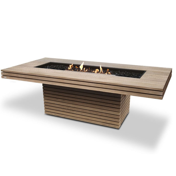 Gin 90 Dining Ethanol Fire Pit Table Teak Black Burner