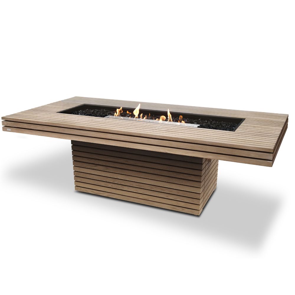 Gin 90 Dining Ethanol Fire Pit Table Teak Stainless Steel Burner