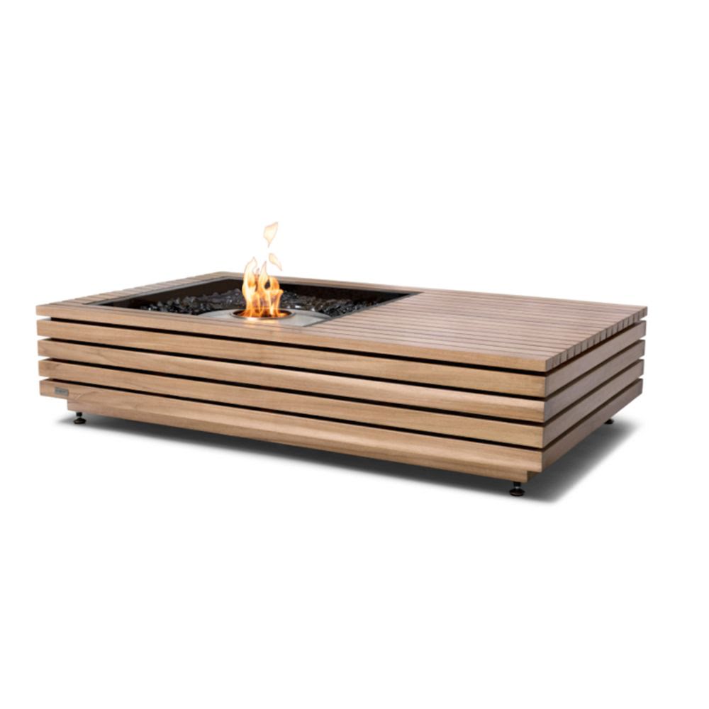 Manhattan 50 Ethanol Fire Pit Table Teak Stainless Steel Burner