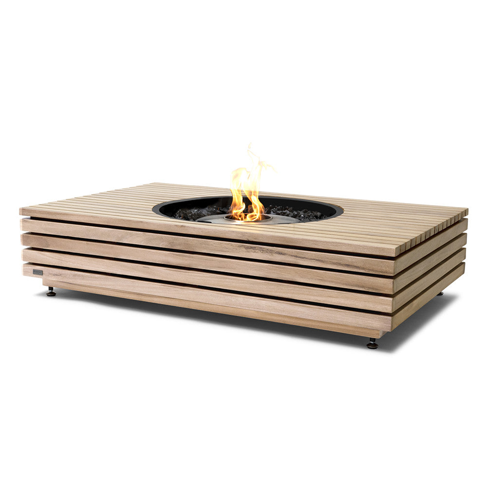 Martini 50 Ethanol Fire Pit Table Teak Stainless Steel Burner