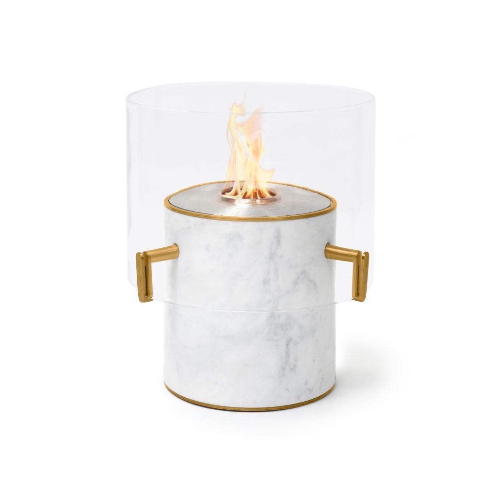 Pillar 3L Low Ethanol Fireplace White Marble Stainless Steel Burner