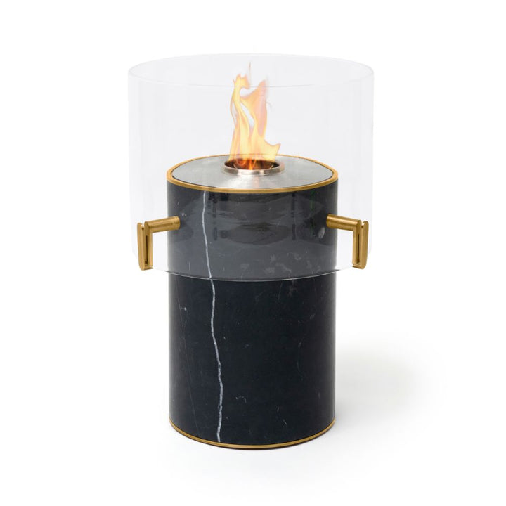 Pillar 3T Tall Ethanol Fireplace Black Marble Stainless Steel Burner