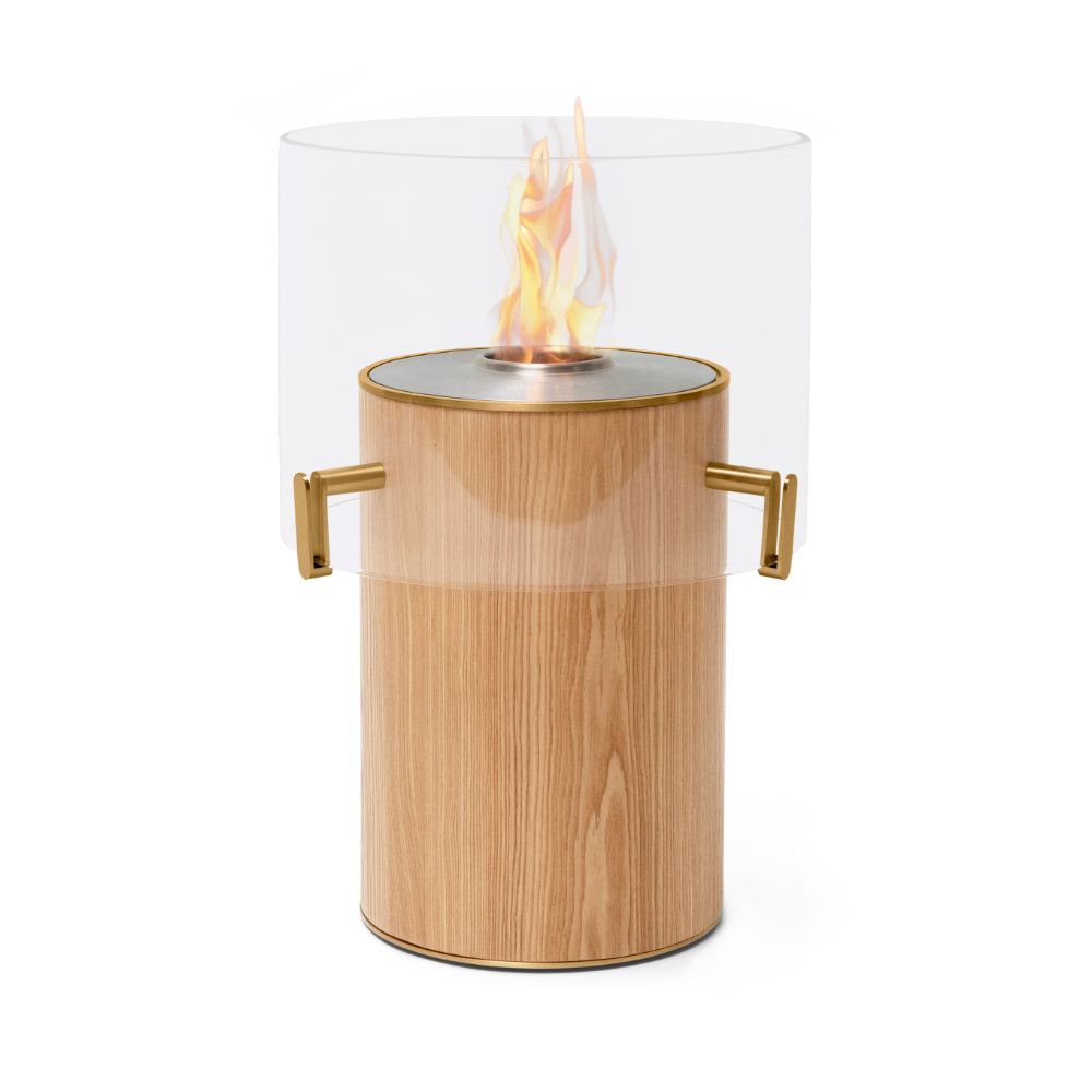 Pillar 3T Tall Ethanol Fireplace Oak Stainless Steel Burner