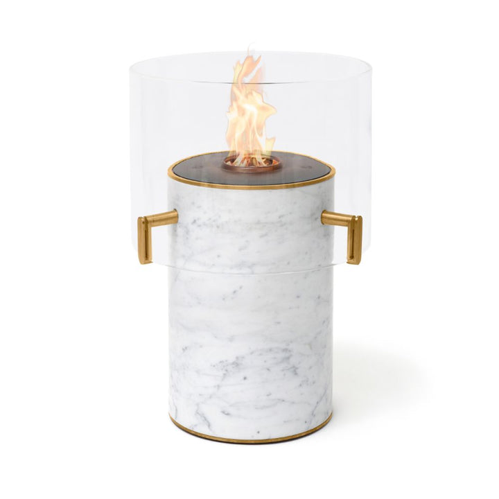 Pillar 3T Tall Ethanol Fireplace White Marble Black Burner