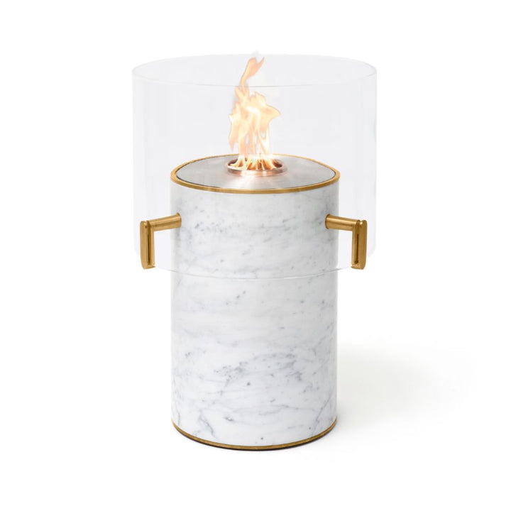 Pillar 3T Tall Ethanol Fireplace White Marble Stainless Steel Burner