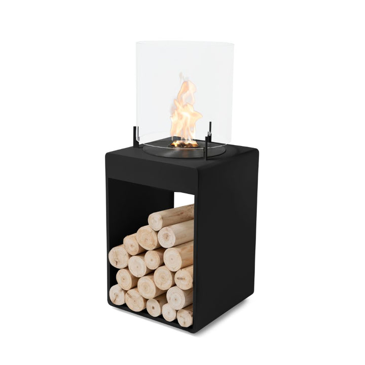 Pop 3T Tall Ethanol Fireplace Black Black Burner