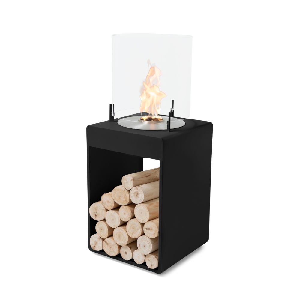 Pop 3T Tall Ethanol Fireplace Black Stainless Steel Burner