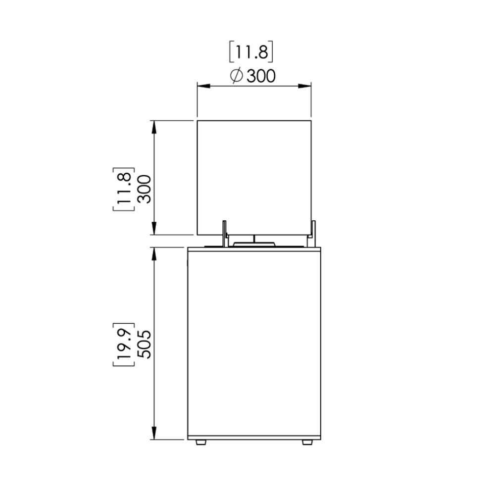 Pop 3T Tall Ethanol Fireplace Technical Drawing Side View