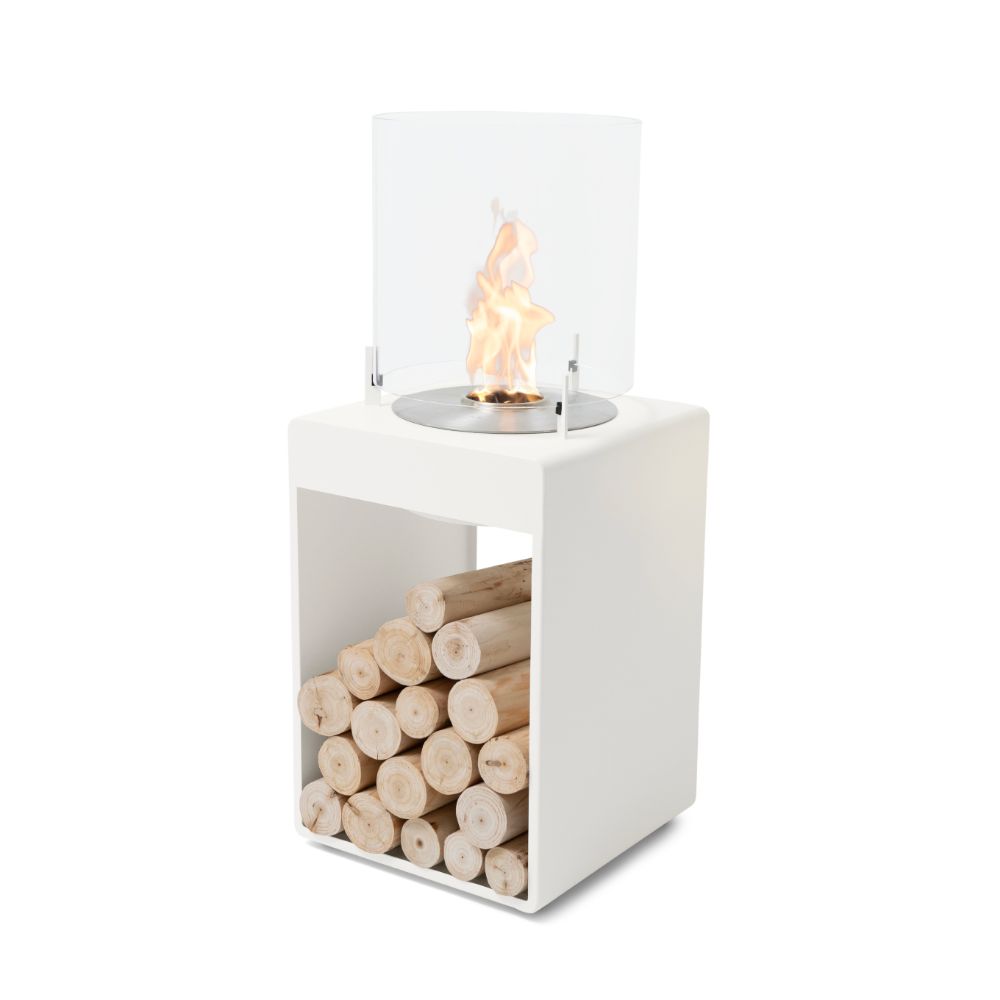 Pop 3T Tall Ethanol Fireplace White Stainless Steel Burner