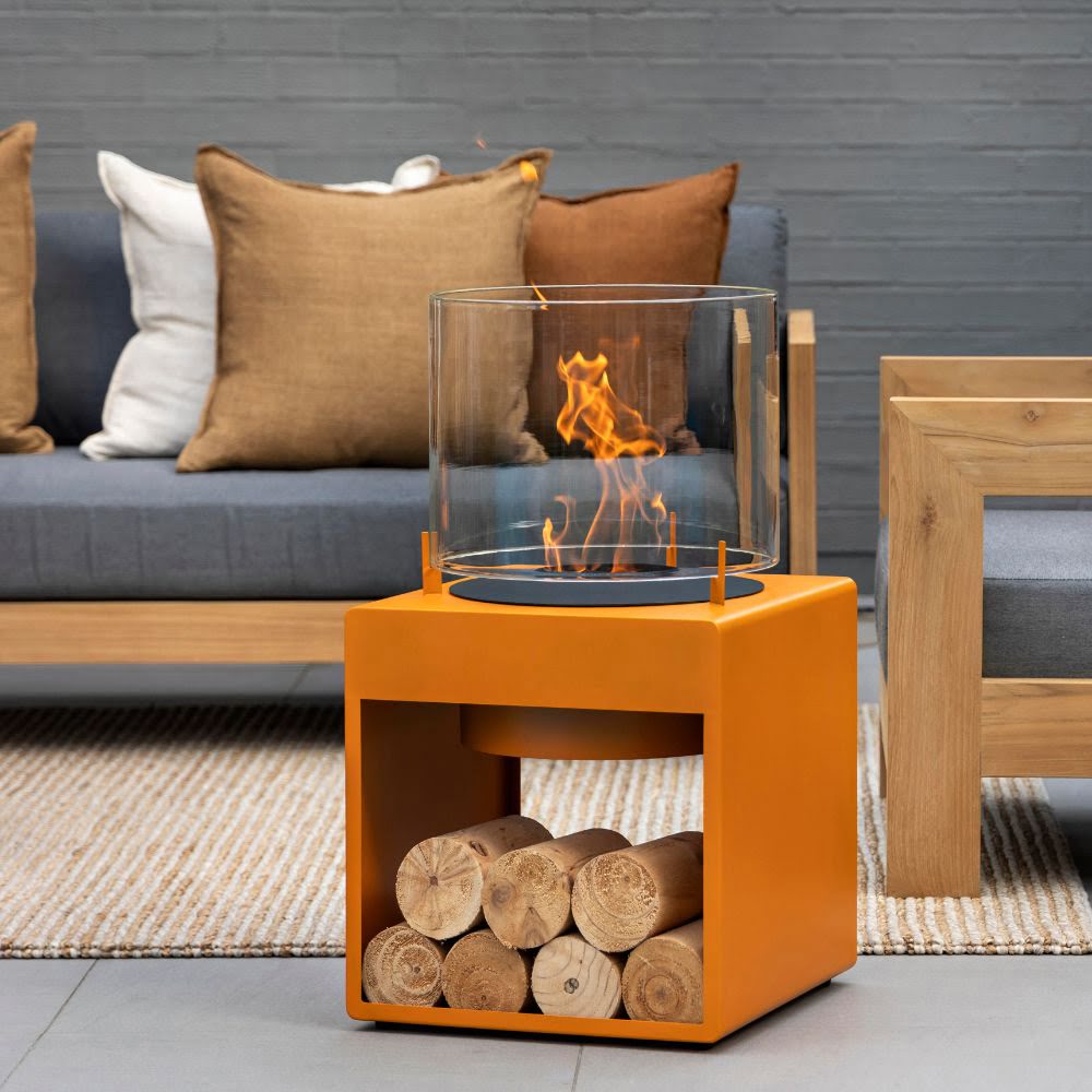 Pop 8L Low Ethanol Fireplace Orange Outdoor Lounge Setting