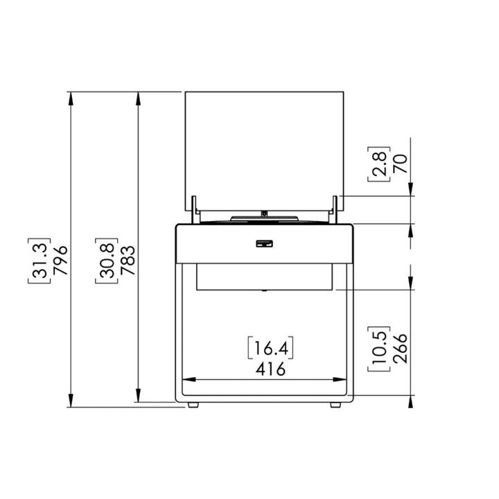 Pop 8L Low Ethanol Fireplace Technical Drawing Front View