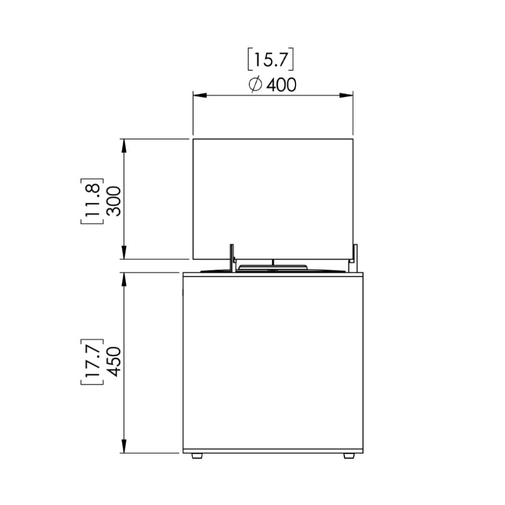 Pop 8L Low Ethanol Fireplace Technical Drawing Side View