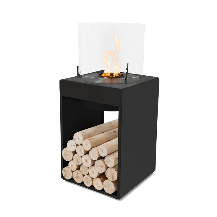 Pop 8T Tall Ethanol Fireplace Black Black Burner