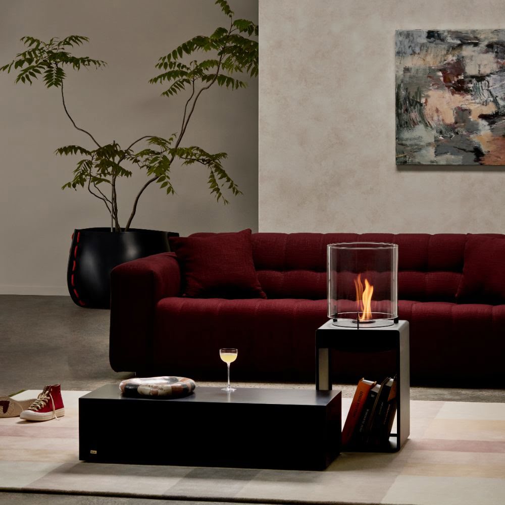 Pop 8T Tall Ethanol Fireplace Black Sofa Table