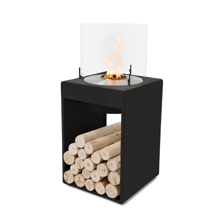 Pop 8T Tall Ethanol Fireplace Black Stainless Steel Burner